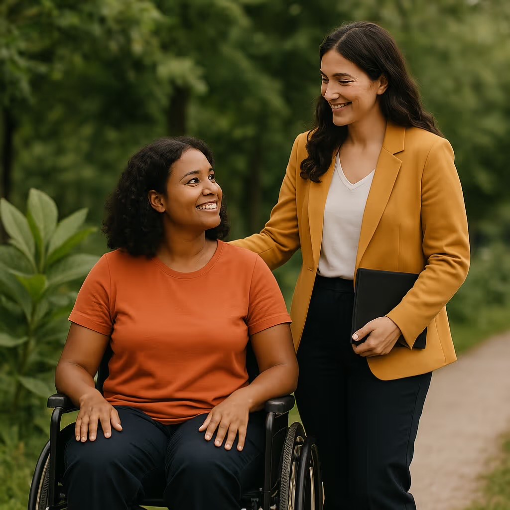 A support coordinator talking a participant through their NDIS plan
